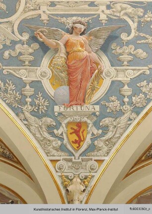 Ausmalung des Treppenhauses im Palazzo Grifoni Budini Gattai : Weibliche Allegorien mit den Wappen der Familie Budini Gattai