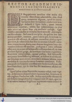 Rector Academiae Ienensis Iacobus Flachius.