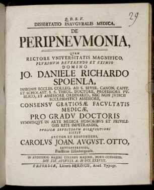 Dissertatio Inauguralis Medica, De Peripneumonia