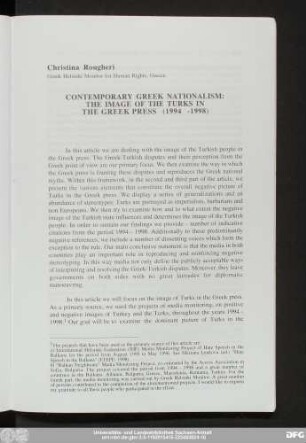 Christina Rougheri Contemporary Greek Nationalism: The Image Of The Turks In The Greek Press (1994 -1998)