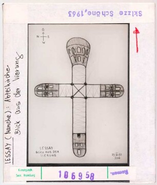 Lessay: Ehemalige Abteikirche, Blick aus der Vierung. Skizze Wolfgang Schöne 1963