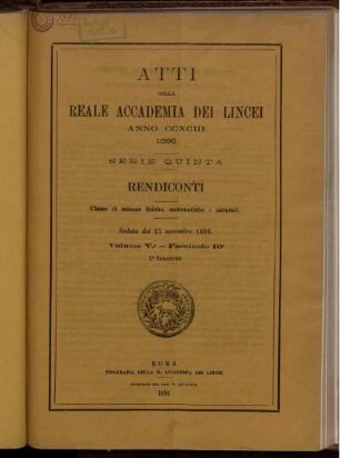Seduta del 15 novembre 1896. Volume V. - Fascicolo 10.