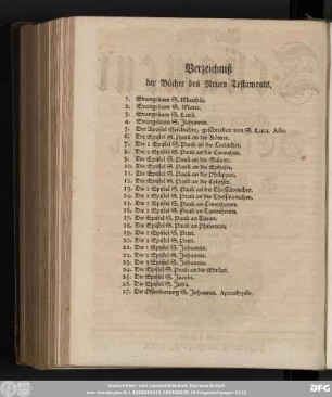 Verzeichniß der Bücher des Neuen Testaments.