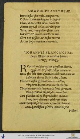 Iohannis Francisci Ripensis Elegia in natalem Iohannis Georgij Vibergij