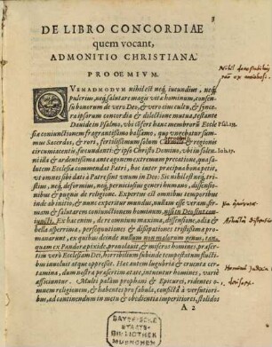 De Libro Concordiae quem vocant, A quibusdam Theologis, nomine quorundam Ordinum Augustanae Confessionis, edito, Admonitio Christiana : Scripta a Theologis et Ministris Ecclesiarum in ditione Illustrißimi Principis Iohannis Casimiri Palatini ad Rhenum Bavariae Ducis, etc. ...