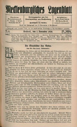 Nr. 4. Rostock, den 1. November 1930. 59. Jahrg.