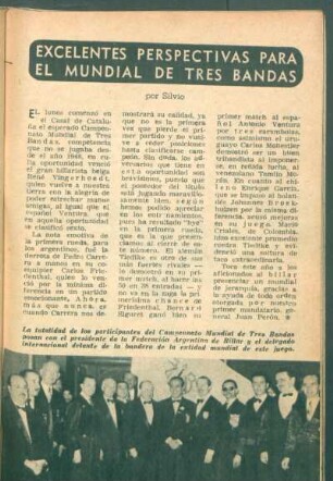 Excelentes perspectivas para el mundial de tres bandas