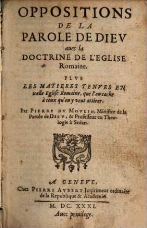 Oppositions de la parole de Dieu avec la doctrine de l'église romaine