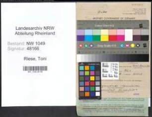 Entnazifizierung Toni Riese , geb. 29.03.1909 (Dreher)