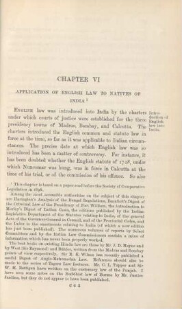 Chapter VI. Application of English law to natives of India