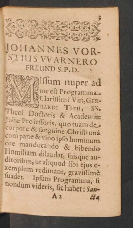 Johannes Vorstius Warnero Freund S.P.D.