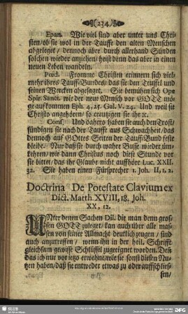 Doctrina De Potestate Clavium ex Dict. Matth. XVIII,18. Joh. XX, 12.