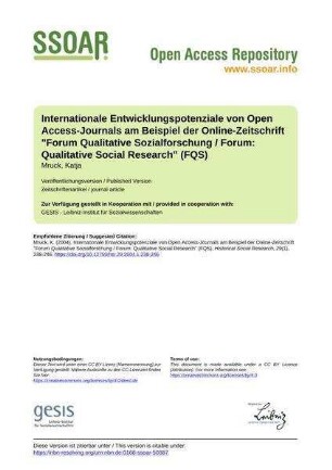 Internationale Entwicklungspotenziale von Open Access-Journals am Beispiel der Online-Zeitschrift "Forum Qualitative Sozialforschung / Forum: Qualitative Social Research" (FQS)
