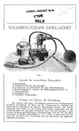 Volumbolograph Sahli/ Jaquet