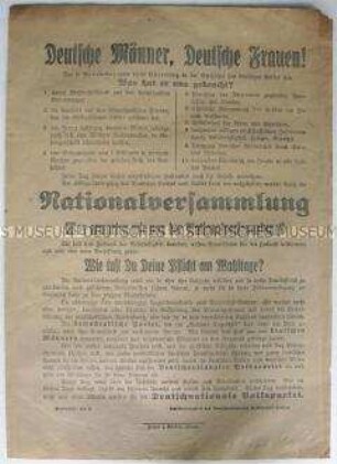 Flugblatt der Deutschnationalen Volkspartei zu den Wahlen zur Nationalversammlung am 19. Januar 1919