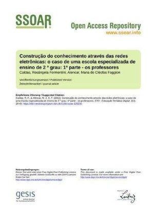 Construção do conhecimento através das redes eletrônicas: o caso de uma escola especializada de ensino de 2 º grau: 1ª parte - os professores