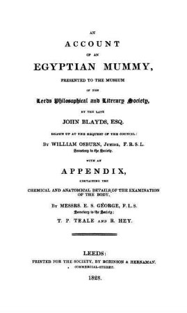 An account of an Egyptian Mummy