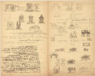 Thiersch, August ; Proportionsstudien - Gebäude (Teilansichten, Perspektive, Details)