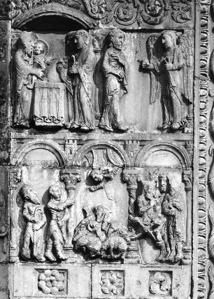 Wandrelief mit Szenen aus dem Neuen Testament : Wandrelief mit Szenen aus dem Neuen Testament (die unteren drei Bildfelder der rechten Seite) (1138; Guillelmus). Verona, San Zeno Maggiore