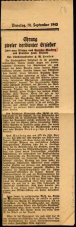 5-10-13-10.0000: Masberg, Prof., Direktor a. d. Realschule Prinz-Georg-Straße; diverse Schreiben ff.: Presseartikel über Straßenbenennung nach Masberg