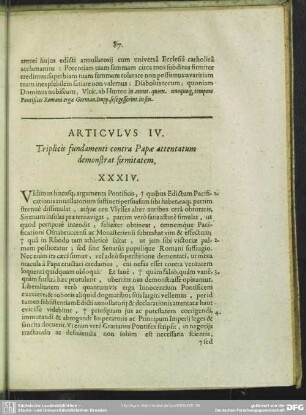 Articulus IV. Triplicis fundamenti contra Pape attentatum demonstrat firmitatem
