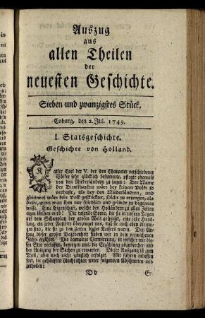 Sieben und zwanzigstes Stück. Coburg, den 2. Jul. 1749.