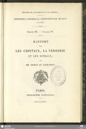 Rapport sur les cristaux, la verrerie et les vitraux
