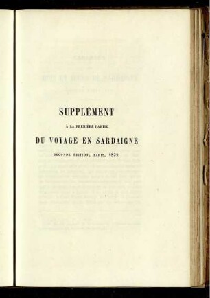 Supplement a la Premiere Partie Du Voyage en Sardaigne