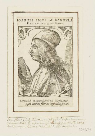 Bildnis Giovanni Pico Mirandola, aus: Paolo Giovio, "Elogia", Basel 1577