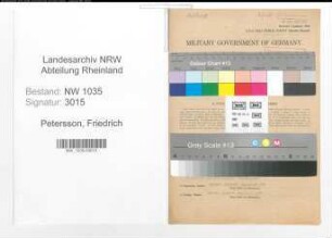 Entnazifizierung Friedrich Petersson , geb. 06.07.1883 ()