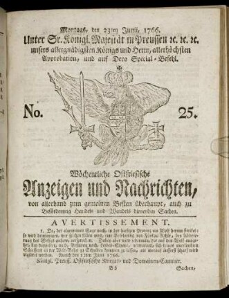 No. 25. Montags, den 23ten Junii, 1766.