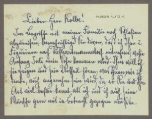 Brief von Ferdinand von Harrach an Georg Kolbe