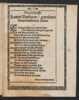 Grabschrifft Frawen Barbaren/...