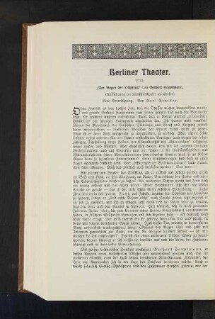 Berliner Theater. VIII. "Der Bogen des Odysseus" von Gerhart Hauptmann. (Aufführung im Künstlertheater zu Berlin) Eine Verteidigung. Von Karl Strecker.