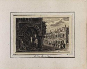 'La Piazetta in Venezia' Lavierte Sepiazeichnung
