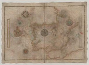 Seekarte, Handzeichnung, 1568 Bl. 36 Mittelmeer, Portugal, Spanien, Marokko, Algerien, Ibiza, Mallorca, Menorca