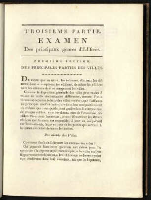 Troisième partie: Examen des principaux genres d’Édifices