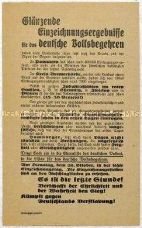 Aufruf zur Teilnahme am Volksbegehren gegen den Young-Plan