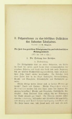 II. Präparationen zu den biblischen Geschichten des siebenten Schuljahres