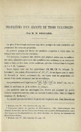PROPRIÉTÉS D´UN GROUPE DE TROIS PARABOLES.