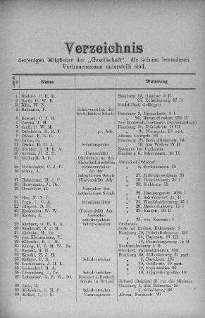 Verzeichnis derjenigen Mitglieder der "Gesellschaft", die keinem besonderen Vertrauensmann unterstellt sind