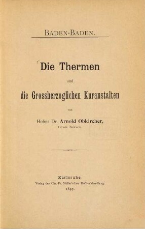 Baden-Baden : die Thermen und die Grossherzoglichen Kuranstalten