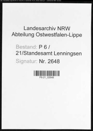 Sterberegister Standesamt Lenningsen