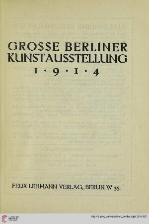 Katalog: [Dauer der Ausstellung vom 11. Mai bis einschl. 27. September 1914]