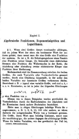 Kapitel I - V. Algebraische Funktionen, Theorie und Anwendung der goniometrischen Funktionen. Graphische Darstellung von Funktionen.