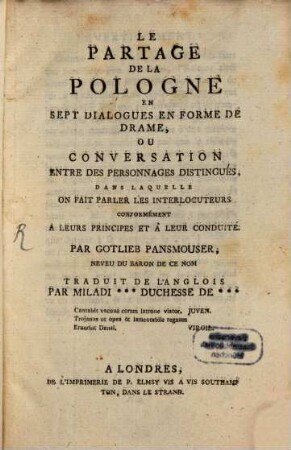 Le Partage de la Pologne
