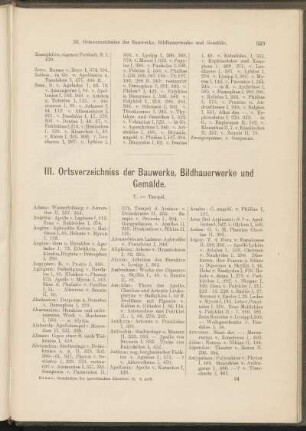 III. Ortsverzeichniss der Bauwerke, Bildhauerwerke und Gemälde.