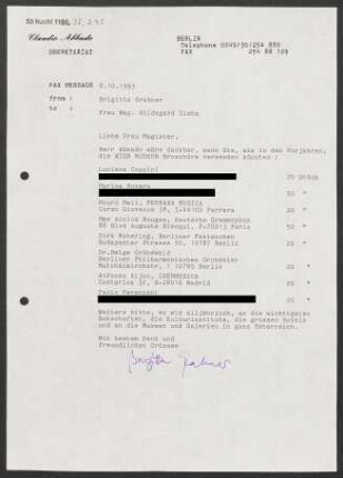Brief an Hildegard Siehs, 08.10.1993