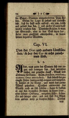 Cap. VI. Von der Diaet und anderen Umständen / [...]