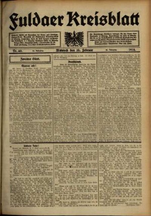Zweite Ausgabe vom Mittwoch, den 18. Februar 1914.